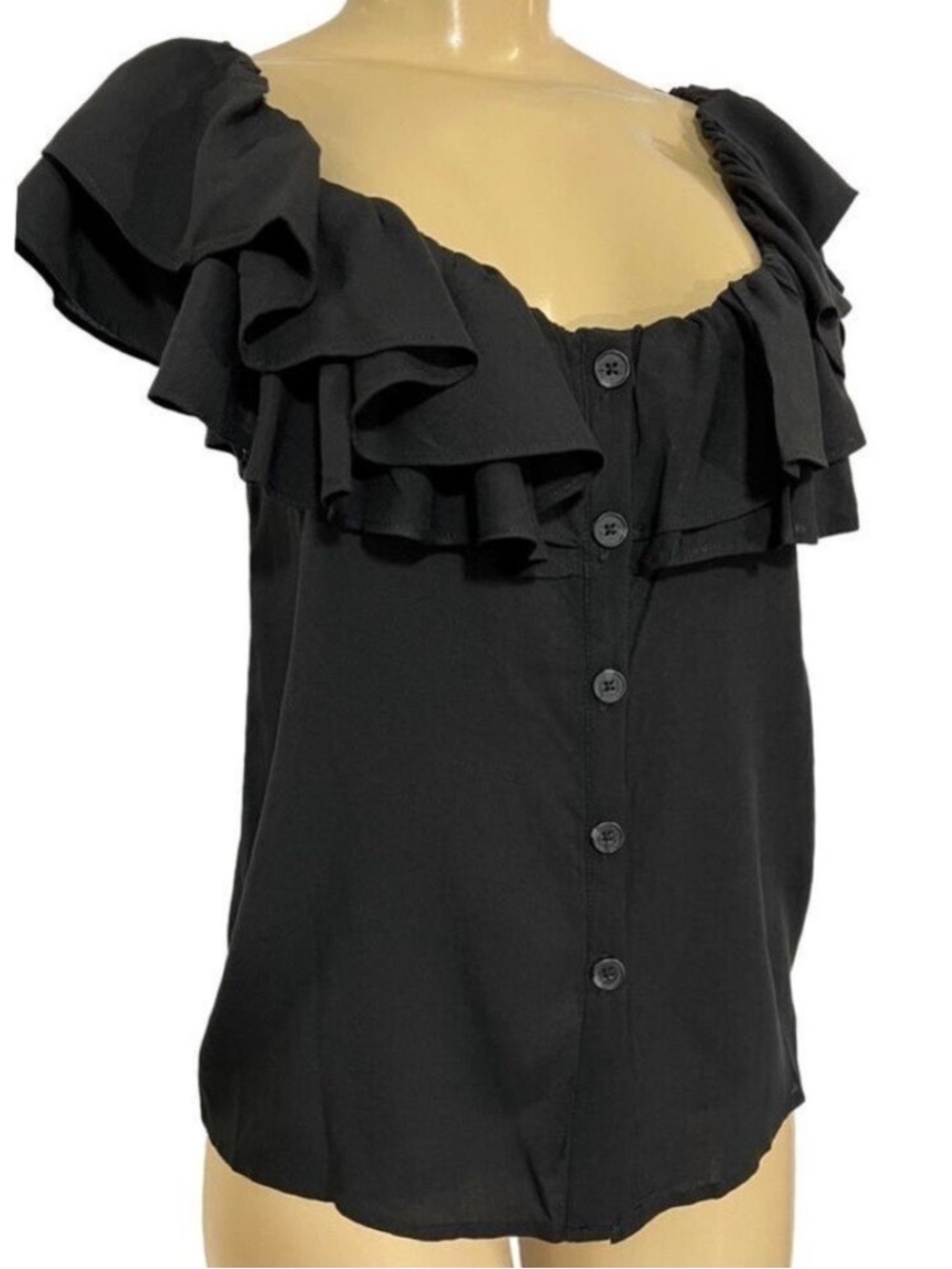 NWT $69 CeCe Black Tiered Ruffle Top